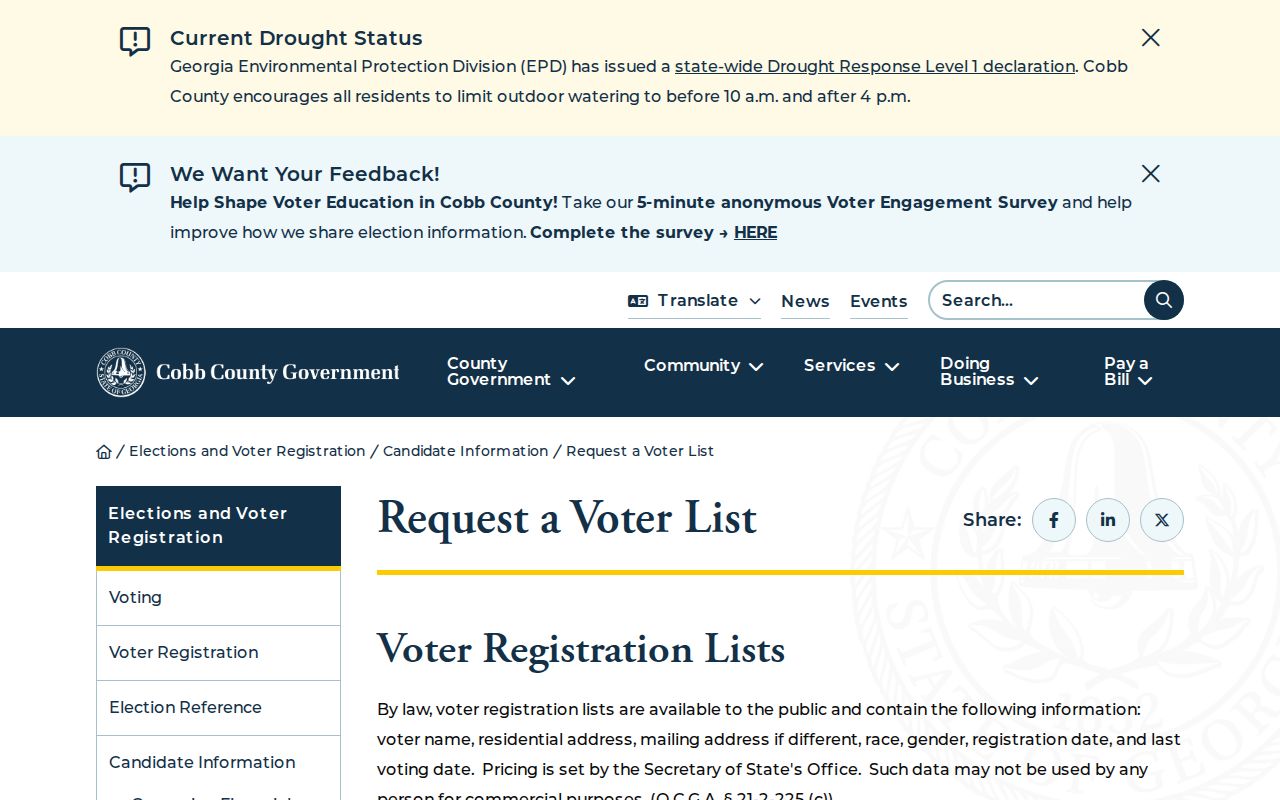Kennesaw voter registration list request through Cobb Elections